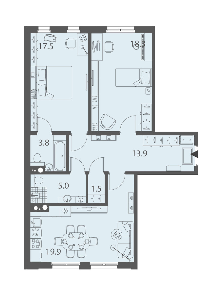 2-комнатная квартира 79.9 м², 8/10 эт., ЖК «DOMINO Premium»